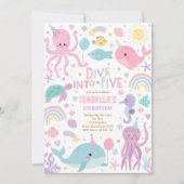 海の生き物たちと一緒に5歳の誕生日パーティー 招待状 (正面)