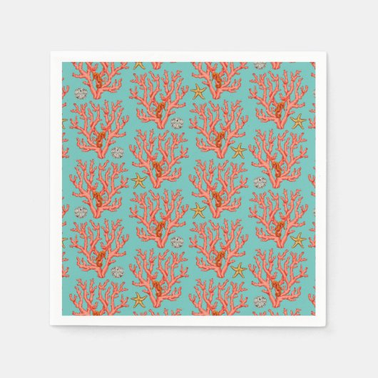 海の生き物とサンゴ スタンダードカクテルナプキン (正面)