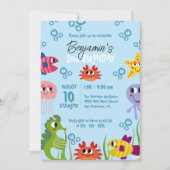 海の生き物のお洒落誕生会の下で 招待状 (正面)