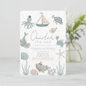 海の生き物のブルーボーイのワンダー1st誕生日 招待状 (スタンド正面)