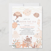 海の生き物の下でピンクのボホベイビーシャワー 招待状 (正面)