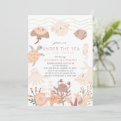 海の生き物の下でピンクのボホベイビーシャワー 招待状 (スタンド正面)