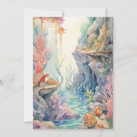 海の生き物の下で海の生き物の生活1st誕生日 招待状 (裏面)