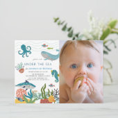 海の生き物の下で1st誕生日の写真 招待状 (スタンド正面)