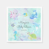 海の生き物の下にかわいい赤ちゃんシャワーモノグラム スタンダードカクテルナプキン (正面)