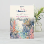 海の生き物の下の水の色ベビーシャワー 招待状 (スタンド正面)