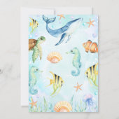 海の生き物の下の水色の最初の誕生日 招待状 (裏面)