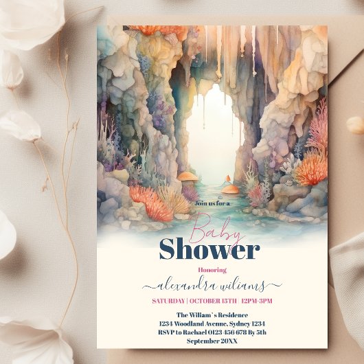 海の生き物の下の青い男の子の赤ちゃんシャワー 招待状