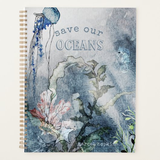 海の生き物の水のカラーシーンの下 プランナー手帳 (正面)