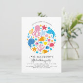 海の生き物の誕生日パーティーの中でかわいい 招待状 (スタンド正面)