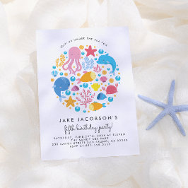 海の生き物の誕生日パーティーの中でかわいい 招待状