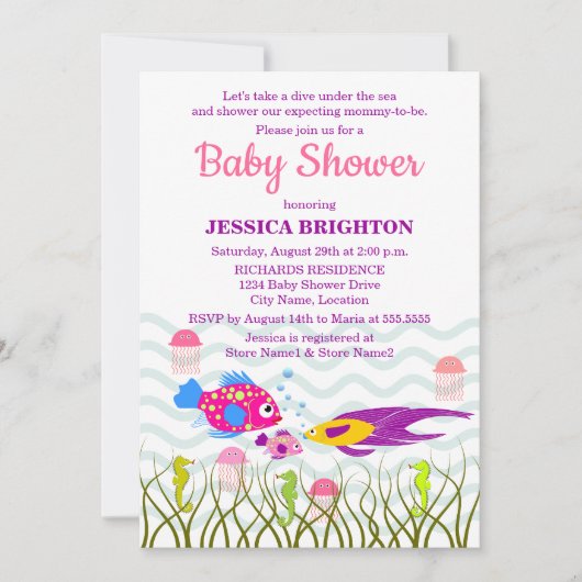海の生き物の赤ちゃんシャワー 招待状 (正面)