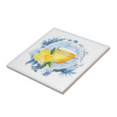 海の生き物の青いフレームとレモン茶の水色 タイル (側面)