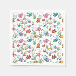 海の生き物をテーマにしたナプキン、水中のテーマ スタンダードカクテルナプキン