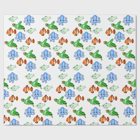 海の生き物をテーマにした誕生日またはベビーシャワー ラッピングペーパー (フラット)