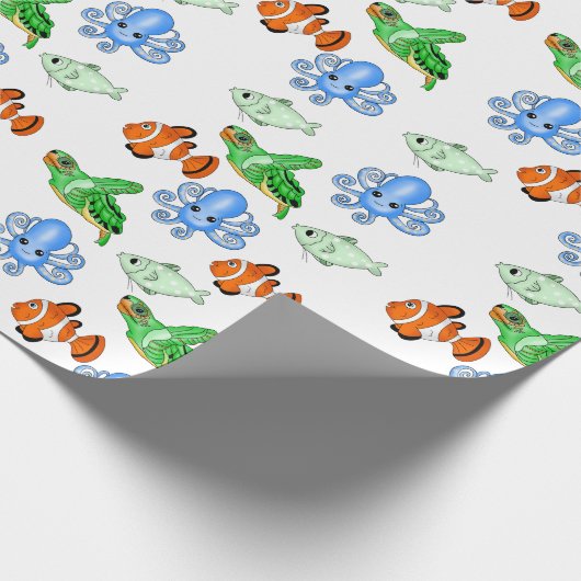 海の生き物をテーマにした誕生日またはベビーシャワー ラッピングペーパー (角)