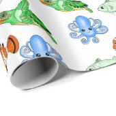 海の生き物をテーマにした誕生日またはベビーシャワー ラッピングペーパー (ロールコーナー)