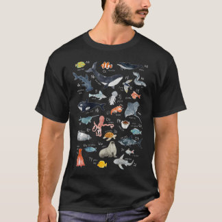 海の生き物アルファベット海洋生物探検シー Tシャツ
