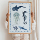 海の生き物オーシャン保育園青い壁のアートポスター ポスター