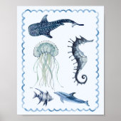 海の生き物オーシャン保育園青い壁のアートポスター ポスター (正面)