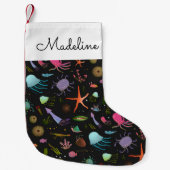 海の生き物パターン|はあなたの名前を加えます スモールクリスマスストッキング (正面)