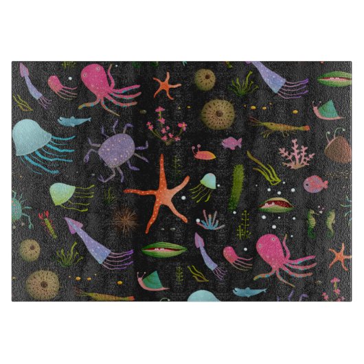 海の生き物パターン カッティングボード (正面)
