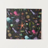 海の生き物パターン タペストリー (正面(横))