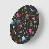 海の生き物パターン ラウンド壁時計 (傾斜)