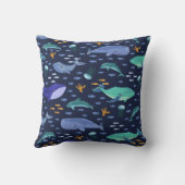 海の生き物：クジラ、クラゲ模様。 クッション (裏面)