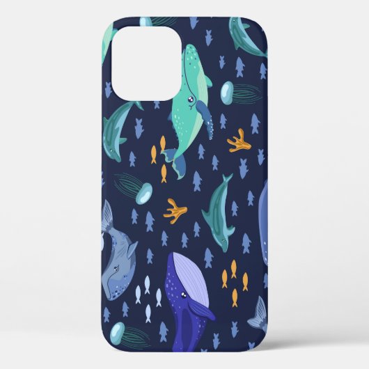 海の生き物:クジラ、クラゲ模様。 Case-Mate iPhoneケース (裏面)