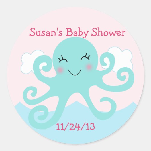 海の生き物/シール/カップケーキトッパーの下 ラウンドシール (正面)