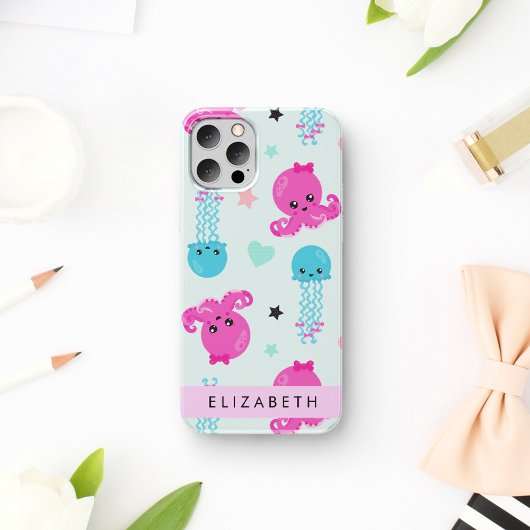 海の生き物、タコ、クラゲ、ハート、あなたの名前 iPhone 16ケース