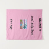 海の生き物 ベイビーシャワー ピンクの背景 タペストリー (正面(横))