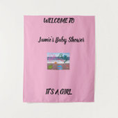 海の生き物 ベイビーシャワー ピンクの背景 タペストリー (正面)