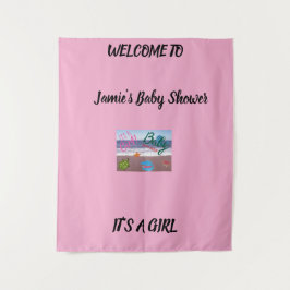 海の生き物 ベイビーシャワー ピンクの背景 タペストリー