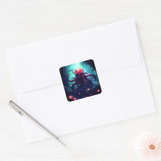 海の生き航海の物の下のタコ スクエアシール (封筒)