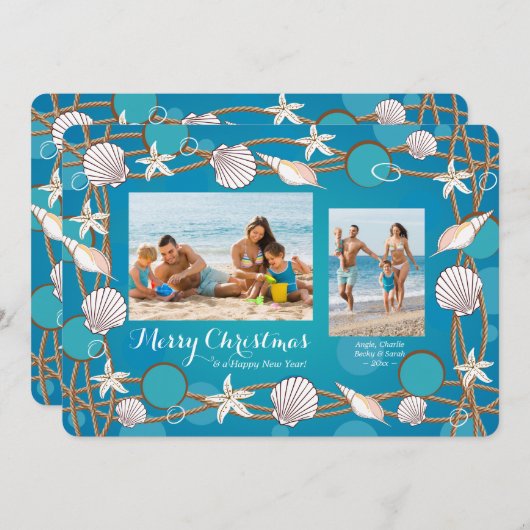 海の生命写真フレーム ホリデーカード 招待状 (正面/裏面)