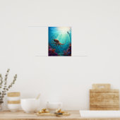 海の生物がダイバーを発見 ポスター (キッチン)