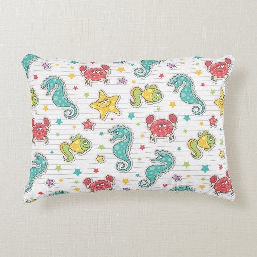 海の生物のパターン アクセントクッション (正面)