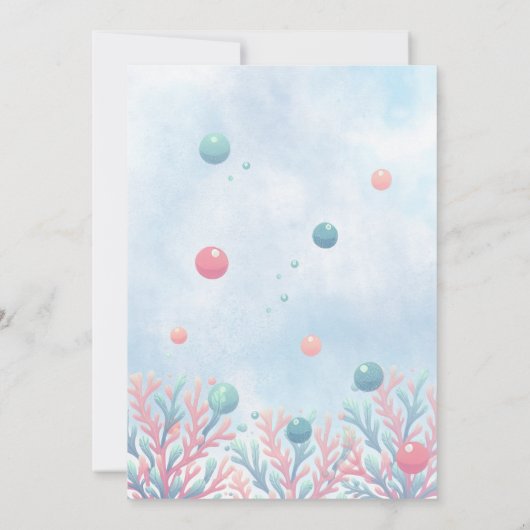 海の生物のベビーシャワーの下のコーラルブルー サンキューカード (裏面)