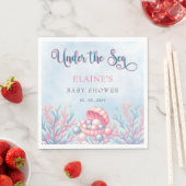 海の生物のベビーシャワーの下のコーラルブルー スタンダードランチョンナプキン (インサイチュ)