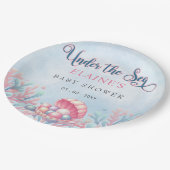 海の生物のベビーシャワーの下のコーラルブルー ペーパープレート (アングル)