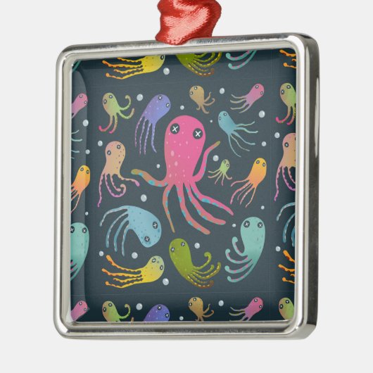 海の生物の漫画の暗い背景の下 メタルオーナメント (左)