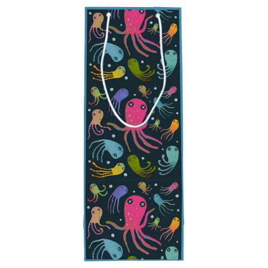 海の生物の漫画の暗い背景の下 ワインギフトバッグ