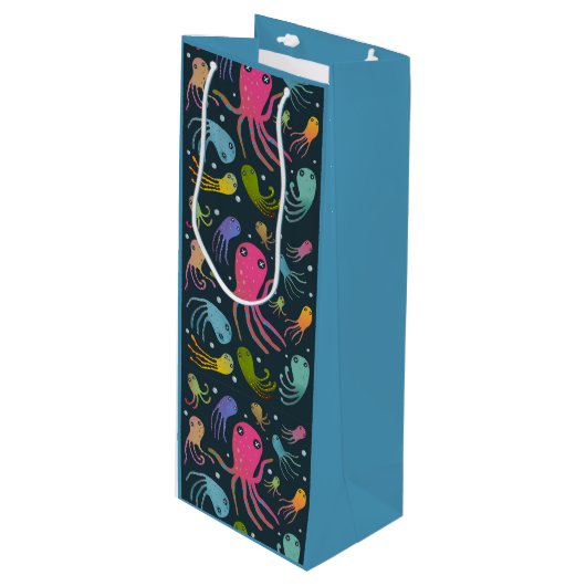 海の生物の漫画の暗い背景の下 ワインギフトバッグ (正面アングル)