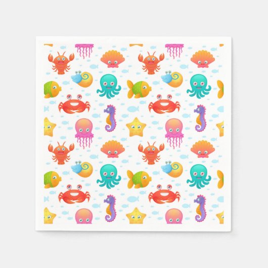 海の生物 スタンダードカクテルナプキン (正面)