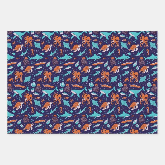 海の生物 ラッピングペーパーシート (正面)