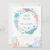 海の男の子の下の最初の誕生日 招待状 (正面)