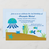 海の男の子の誕生日のパーティの招待状の下でかわいい 招待状 (正面/裏面)