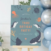 海の男の子の誕生日パーティーのウェルカムサインの下 ポスター